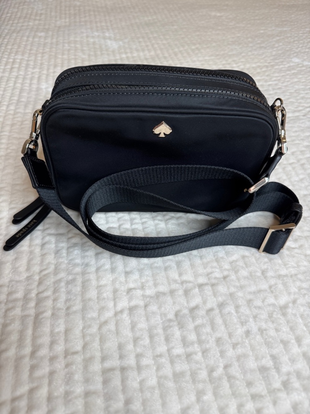 Kate Spade Black Nylon Double-Zip Crossbody with Gold Hardware, New